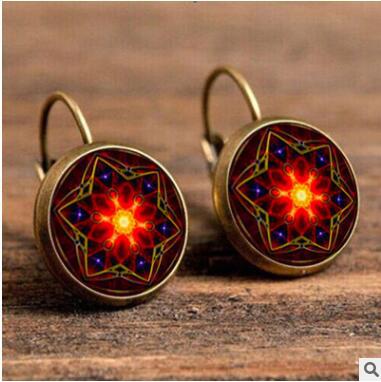 Wholesale Mandala Earrings Time Stone Ear Hooks MOQ≥2 JDC-ES-Fangt002