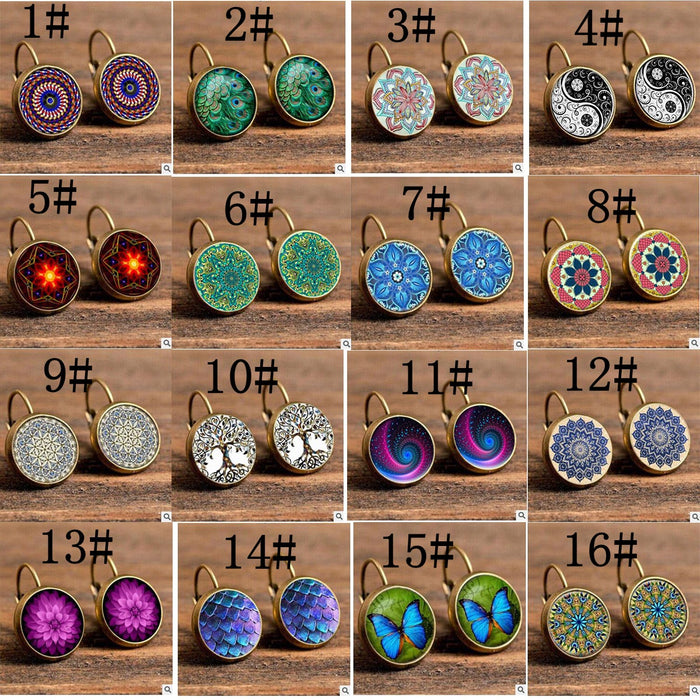 Wholesale Mandala Earrings Time Stone Ear Hooks MOQ≥2 JDC-ES-Fangt002