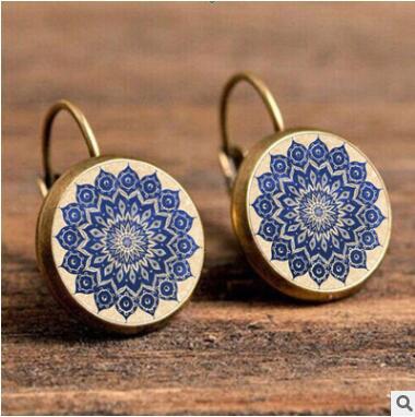 Wholesale Mandala Earrings Time Stone Ear Hooks MOQ≥2 JDC-ES-Fangt002