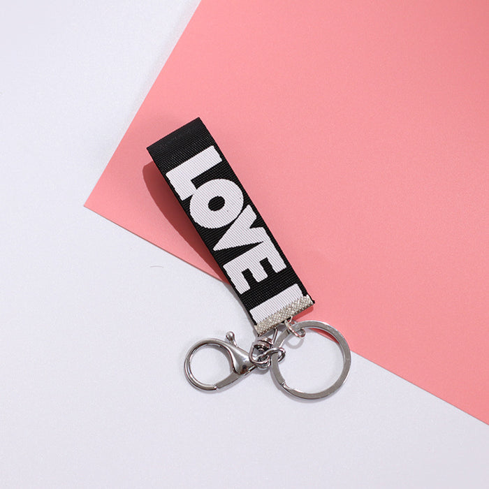 Wholesale LOVE Ribbon Metal Lanyard Keychain MOQ≥2 JDC-KC-KLin002