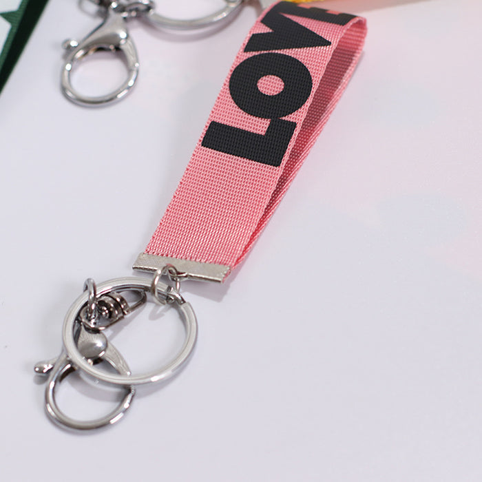 Wholesale LOVE Ribbon Metal Lanyard Keychain MOQ≥2 JDC-KC-KLin002