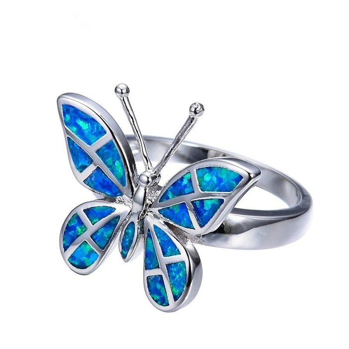 Wholesale Ring Alloy Royal Blue Butterfly Shape JDC-RS-YanS004