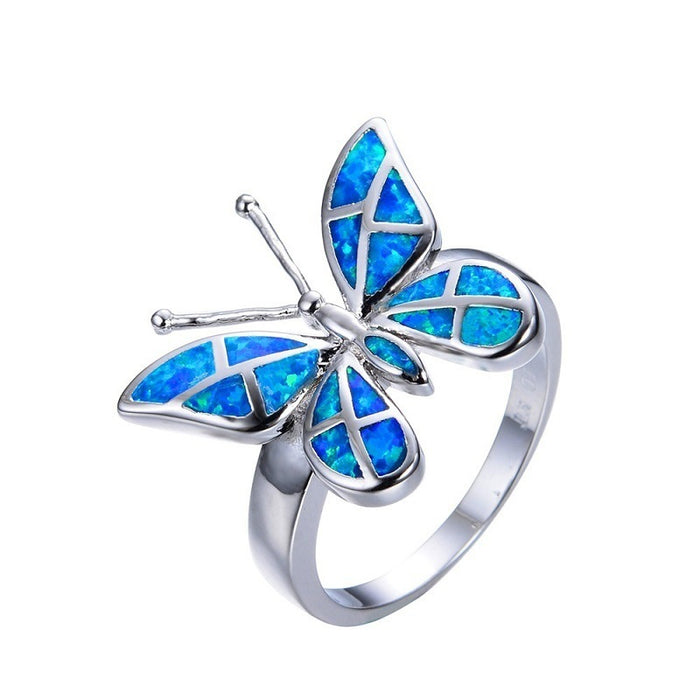 Wholesale Ring Alloy Royal Blue Butterfly Shape JDC-RS-YanS004