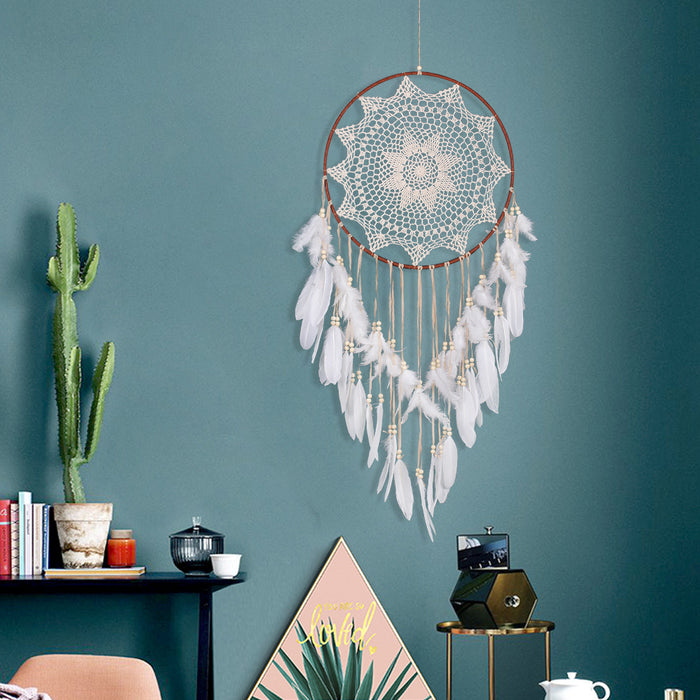 Jewelry WholesaleWholesale Feather Wood Beads Cotton Thread Woven Dreamcatcher MOQ≥2 JDC-DC-MengS008 Dreamcatcher 萌颂 %variant_option1% %variant_option2% %variant_option3%  Factory Price JoyasDeChina Joyas De China