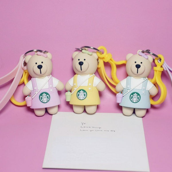 Wholesale Cartoon Coffee Bear Silicone Keychain MOQ≥2  (F) JDC-KC-ShuoK002