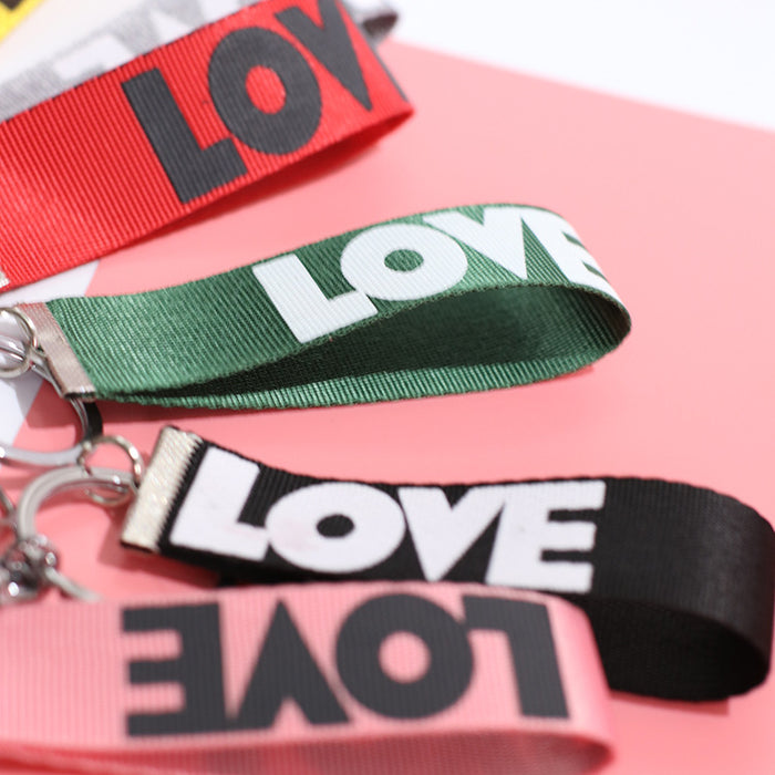 Wholesale LOVE Ribbon Metal Lanyard Keychain MOQ≥2 JDC-KC-KLin002