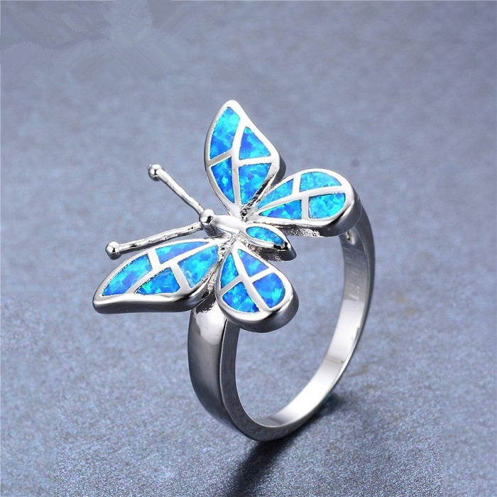 Wholesale Ring Alloy Royal Blue Butterfly Shape JDC-RS-YanS004