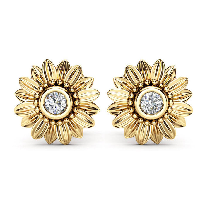 Wholesale Earrings Copper Sunflower Zircon Silver Plated Gold Plated MOQ≥2 JDC-ES-PREMCAOS017