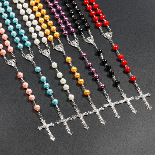 Jewelry WholesaleWholesale Cross Rosary Long Imitation Pearl Necklace JDC-NE-NingX003 Necklaces 柠祥 %variant_option1% %variant_option2% %variant_option3%  Factory Price JoyasDeChina Joyas De China