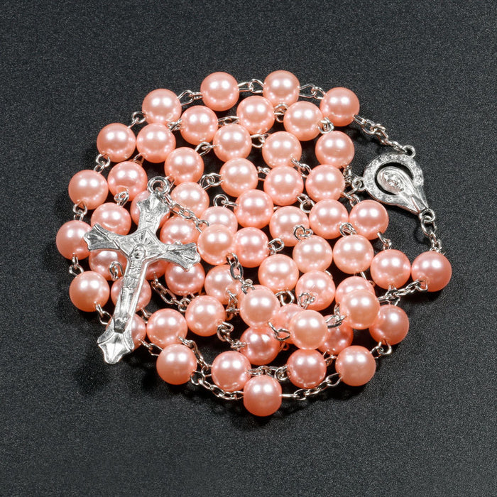 Wholesale Cross Rosary Long Imitation Pearl Necklace JDC-NE-NingX003