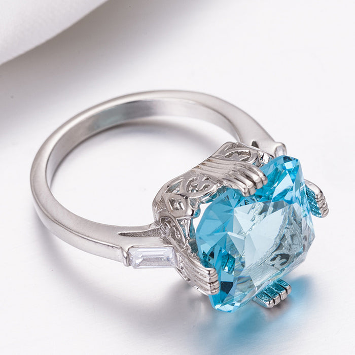 Wholesale Light Ocean Blue Topaz Square Diamond Copper Ring JDC-RS-ZhenR020