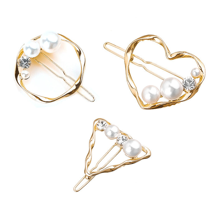 Wholesale Pearl Hair Clip Minimalist Geometric Hair Clip Love Edge Clip JDC-HC-Huil001