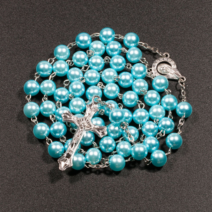 Wholesale Cross Rosary Long Imitation Pearl Necklace JDC-NE-NingX003