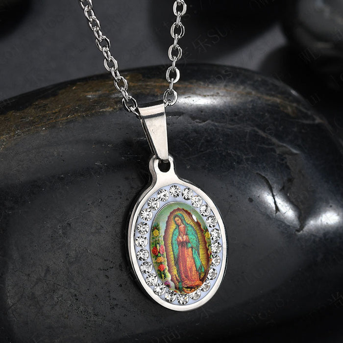 Wholesale Color Virgin Statue Epoxy Stainless Steel Necklace JDC-NE-RXSFL023