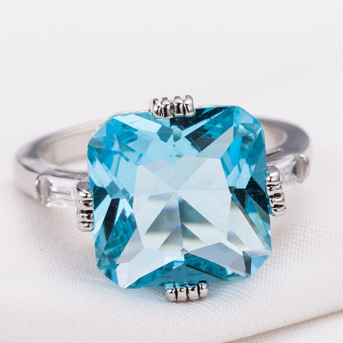 Wholesale Light Ocean Blue Topaz Square Diamond Copper Ring JDC-RS-ZhenR020