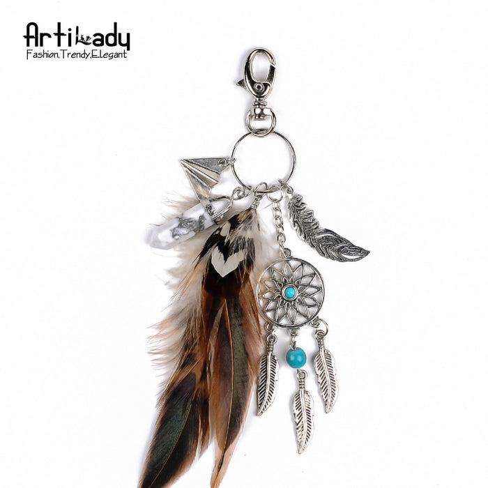 Jewelry WholesaleWholesale Bohemian Dream Catcher Feather Opal Alloy Car Keychain MOQ≥2 JDC-KC-WXiu001 Keychains 唯秀 %variant_option1% %variant_option2% %variant_option3%  Factory Price JoyasDeChina Joyas De China