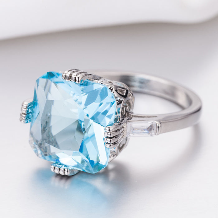 Wholesale Light Ocean Blue Topaz Square Diamond Copper Ring JDC-RS-ZhenR020