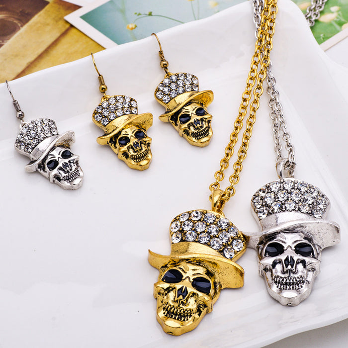 Wholesale Necklace Alloy Halloween Skull Necklace Earrings Jewelry Set MOQ≥3 JDC-NE-CAIYU004