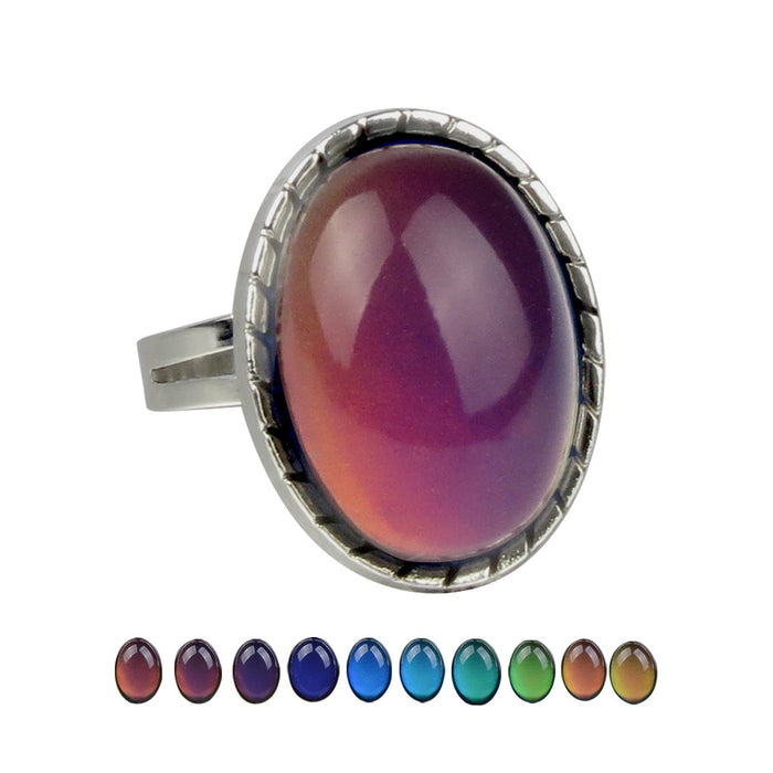 Wholesale Acrylic Gemstone Temperature And Color Change Alloy Ring JDC-RS-LanA003