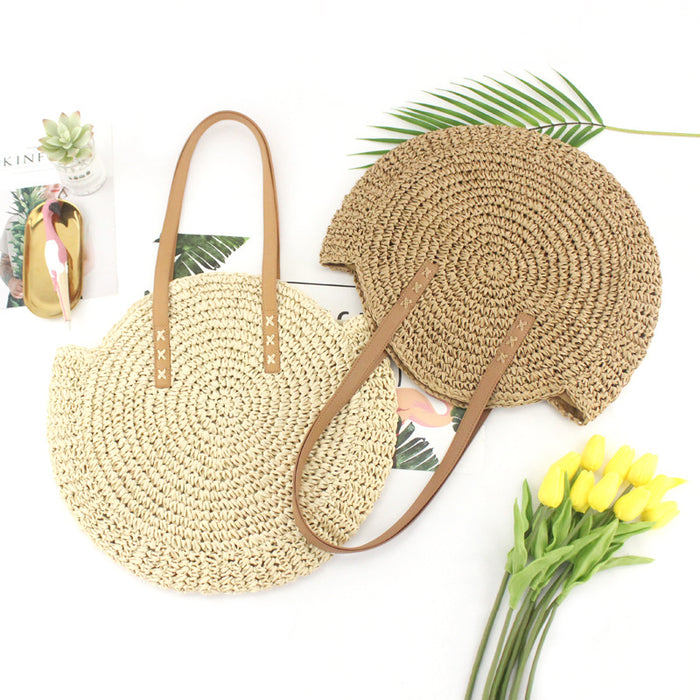 Jewelry WholesaleWholesale round straw woven shoulder tote bag JDC-HB-Feif002 Handbags 非凡 %variant_option1% %variant_option2% %variant_option3%  Factory Price JoyasDeChina Joyas De China