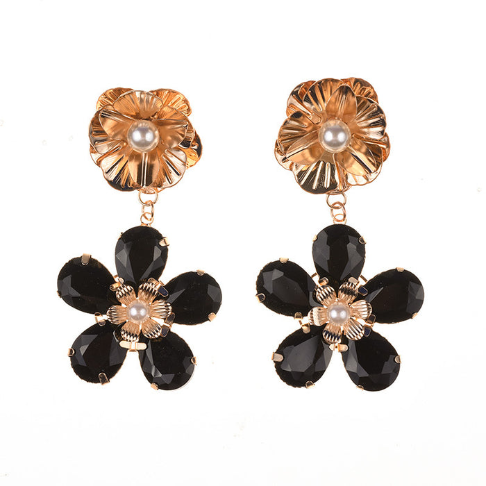 Jewelry WholesaleWholesale Fashion Alloy Style Rhinestone Flower Set Pearl Earrings JDC-ES-QLan009 Earrings 千岚 %variant_option1% %variant_option2% %variant_option3%  Factory Price JoyasDeChina Joyas De China