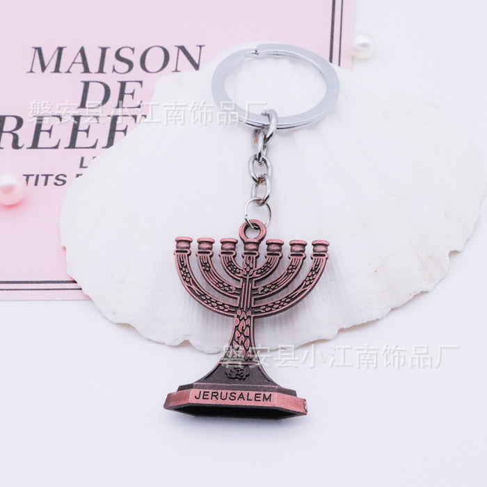 Wholesale Alloy Brushed Stereo Candle Holder Keychain Religious Key Pendant JDC-KC-XJN004