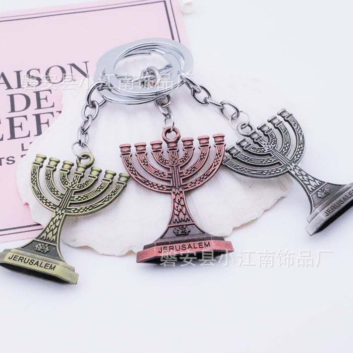 Wholesale Alloy Brushed Stereo Candle Holder Keychain Religious Key Pendant JDC-KC-XJN004