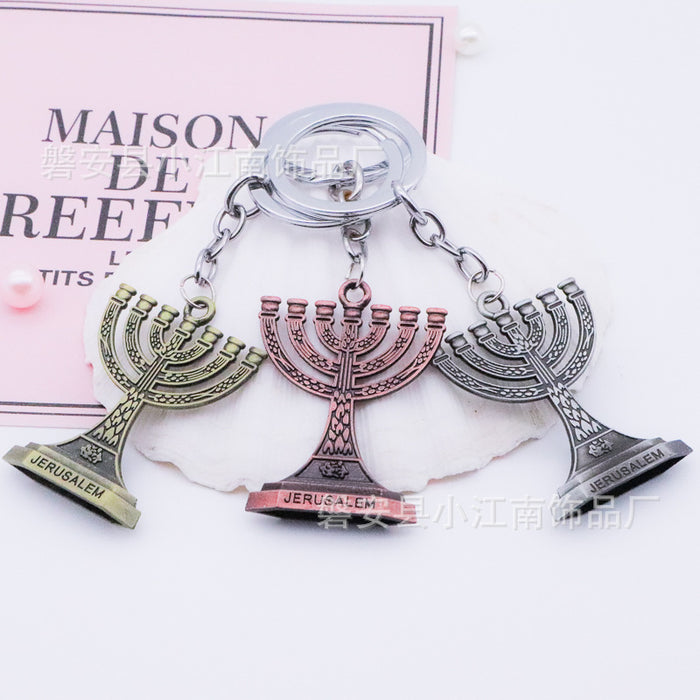 Wholesale Alloy Brushed Stereo Candle Holder Keychain Religious Key Pendant JDC-KC-XJN004