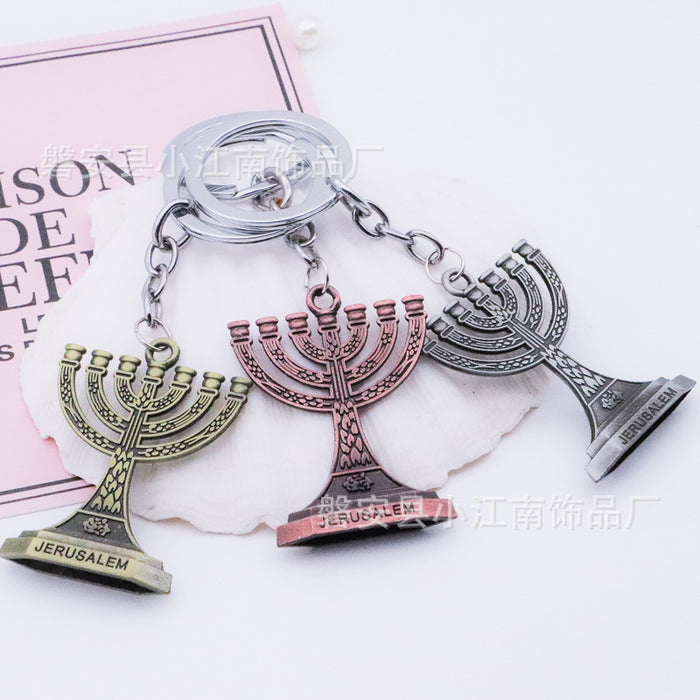 Wholesale Alloy Brushed Stereo Candle Holder Keychain Religious Key Pendant JDC-KC-XJN004