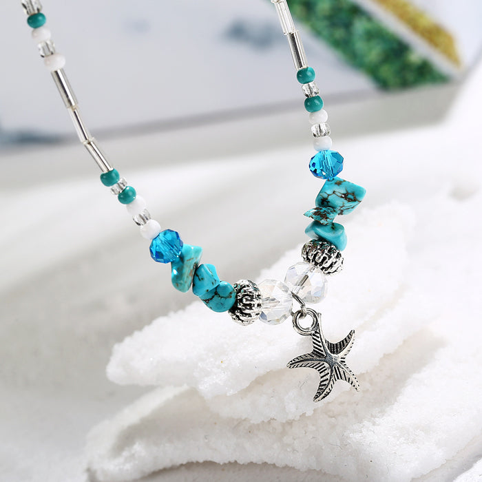 Wholesale Beach Pendant Starfish Pendant Rice Bead Vintage Anklet JDC-AS-F082