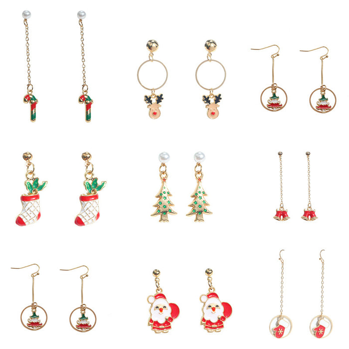 Wholesale Earrings Alloy Christmas Long Deer Cane Socks Stud Earrings JDC-ES-MDD076