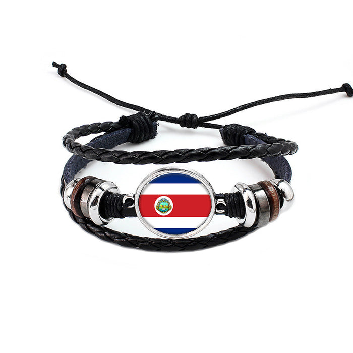 Wholesale Hand Beaded Flag Leather Cord Bracelet JDC-BT-LvY005