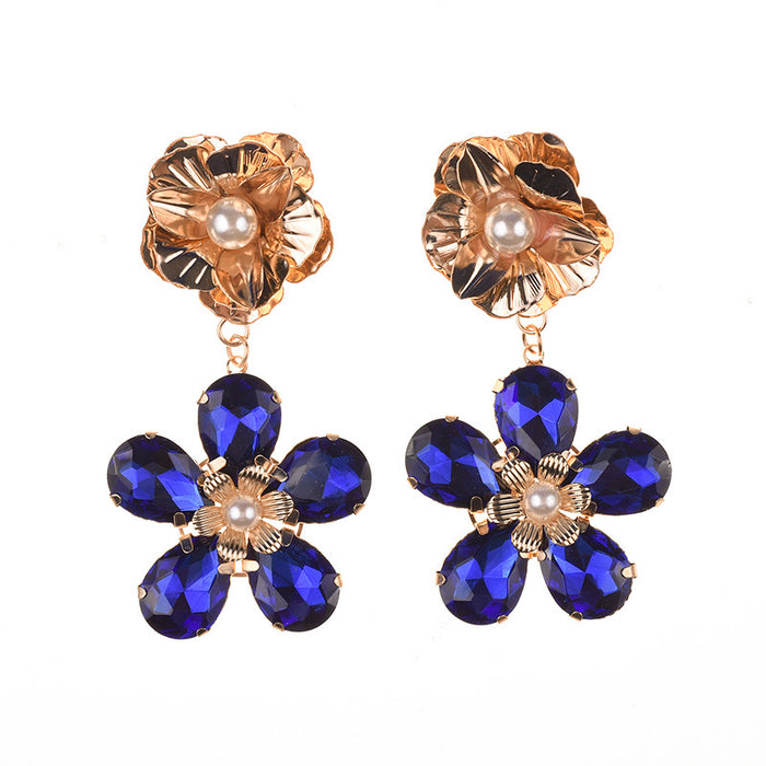 Jewelry WholesaleWholesale Fashion Alloy Style Rhinestone Flower Set Pearl Earrings JDC-ES-QLan009 Earrings 千岚 %variant_option1% %variant_option2% %variant_option3%  Factory Price JoyasDeChina Joyas De China