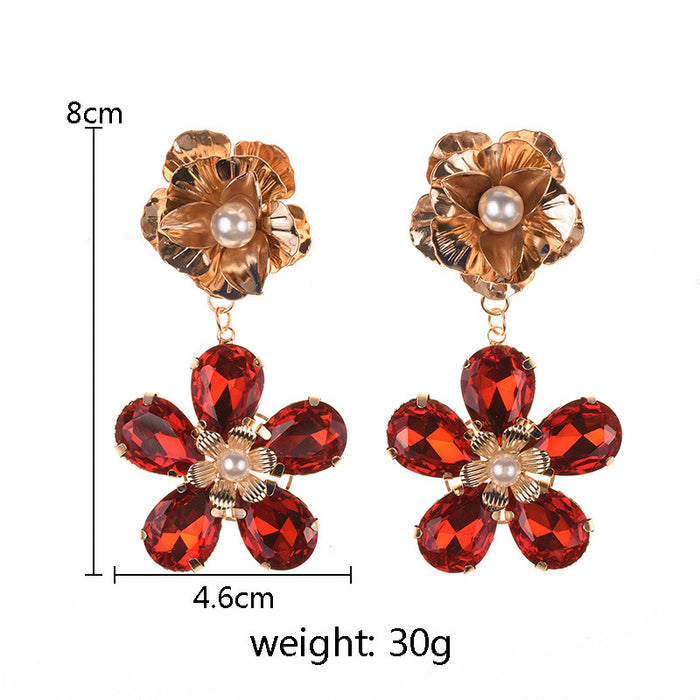 Jewelry WholesaleWholesale Fashion Alloy Style Rhinestone Flower Set Pearl Earrings JDC-ES-QLan009 Earrings 千岚 %variant_option1% %variant_option2% %variant_option3%  Factory Price JoyasDeChina Joyas De China