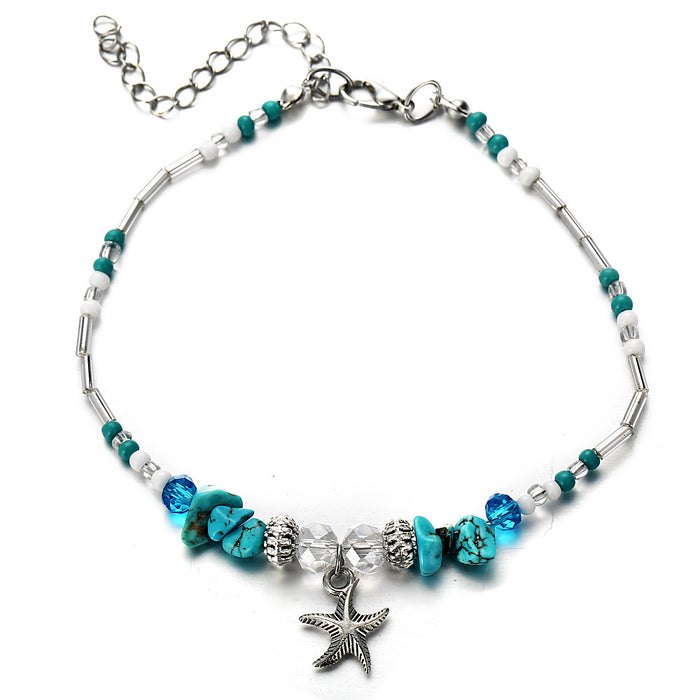 Wholesale Beach Pendant Starfish Pendant Rice Bead Vintage Anklet JDC-AS-F082