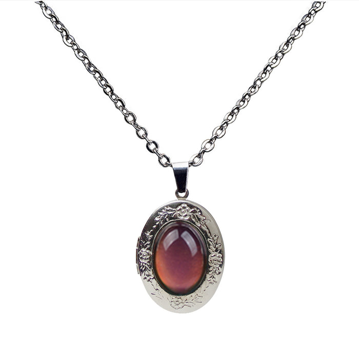 Wholesale Gemstone Thermochromic Pendant Necklace Stainless Steel O Chain JDC-NE-LanAng004