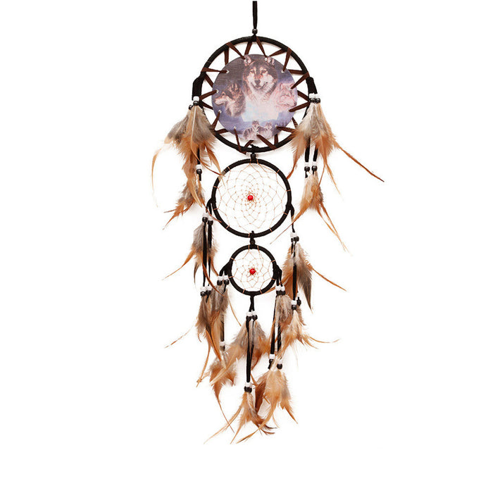 Jewelry WholesaleWholesale Indian Feather ABS Circle Wolf Totem Oil Painting Dreamcatcher MOQ≥2 JDC-DC-MengS015 Dreamcatcher 萌颂 %variant_option1% %variant_option2% %variant_option3%  Factory Price JoyasDeChina Joyas De China