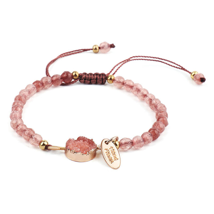 Wholesale Bracelet Stone Faceted Pink Hand Woven MOQ≥3 JDC-BT-QiuX030