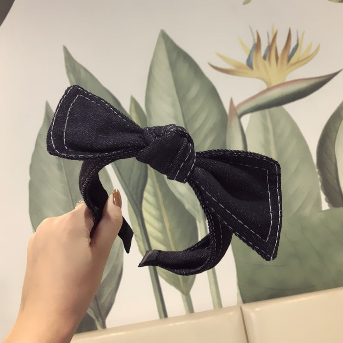 Wholesale Headband Denim Big Bow Wide Edge MOQ≥2 JDC-HD-HaoY004