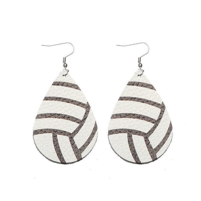 Wholesale Soccer Baseball Basketball Water Drop Leather Earrings MOQ≥2 JDC-ES-LK001