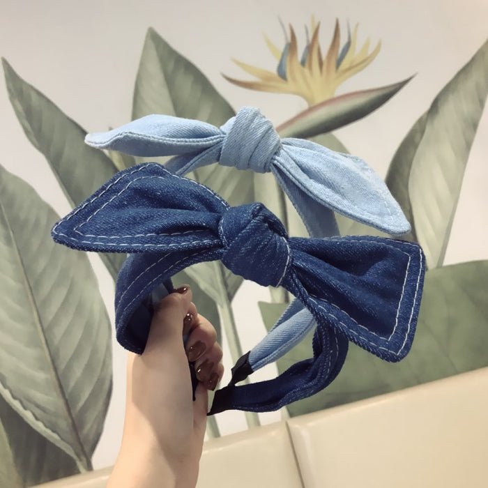 Wholesale Headband Denim Big Bow Wide Edge MOQ≥2 JDC-HD-HaoY004