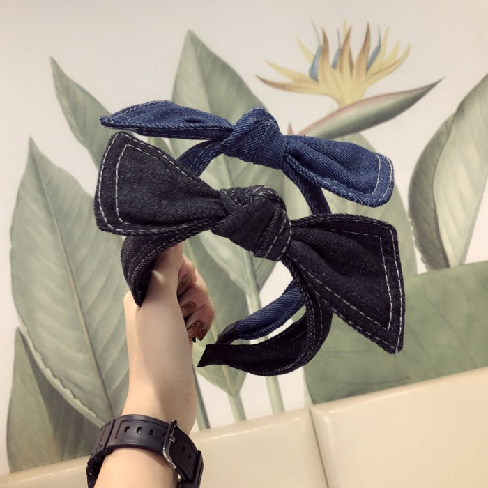 Wholesale Headband Denim Big Bow Wide Edge MOQ≥2 JDC-HD-HaoY004