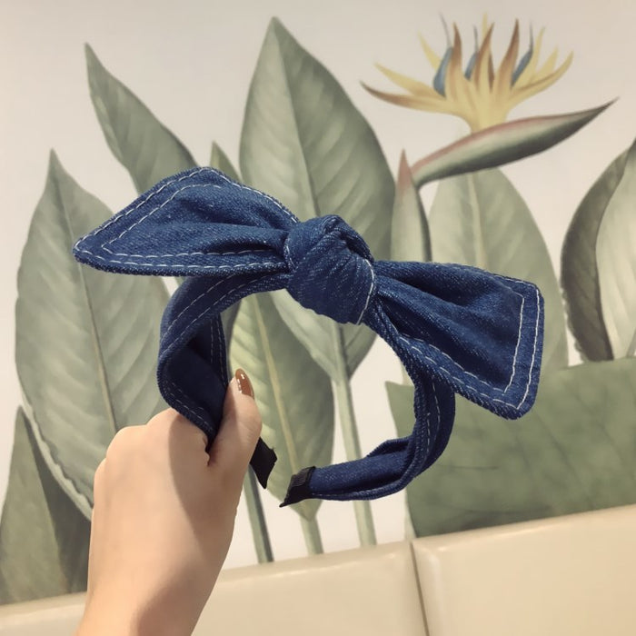 Wholesale Headband Denim Big Bow Wide Edge MOQ≥2 JDC-HD-HaoY004