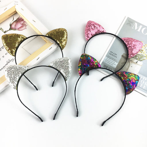 Jewelry WholesaleWholesale Personality Double Sided Sequin Cat Ear Headband JDC-HD-Ruir002 Headband 蕊柔 %variant_option1% %variant_option2% %variant_option3%  Factory Price JoyasDeChina Joyas De China