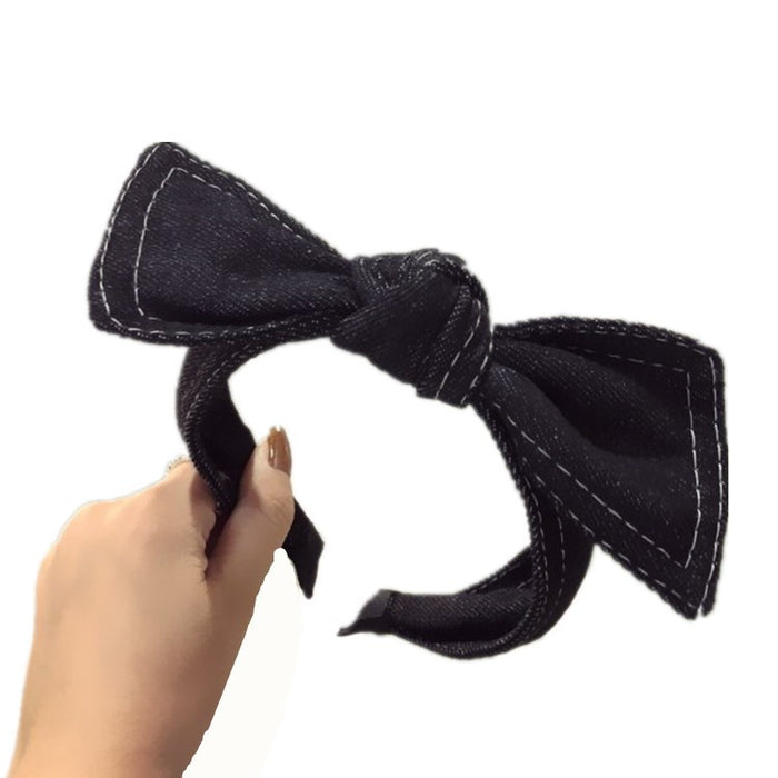 Wholesale Headband Denim Big Bow Wide Edge MOQ≥2 JDC-HD-HaoY004