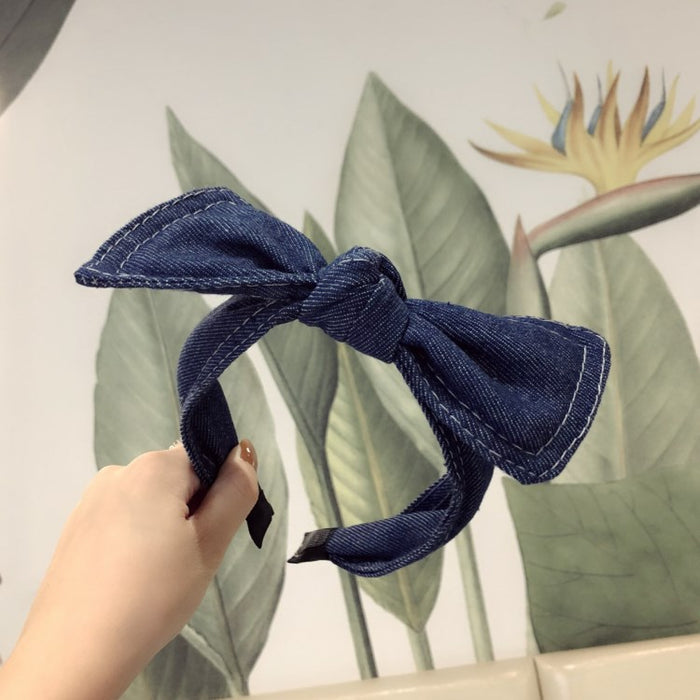 Wholesale Headband Denim Big Bow Wide Edge MOQ≥2 JDC-HD-HaoY004