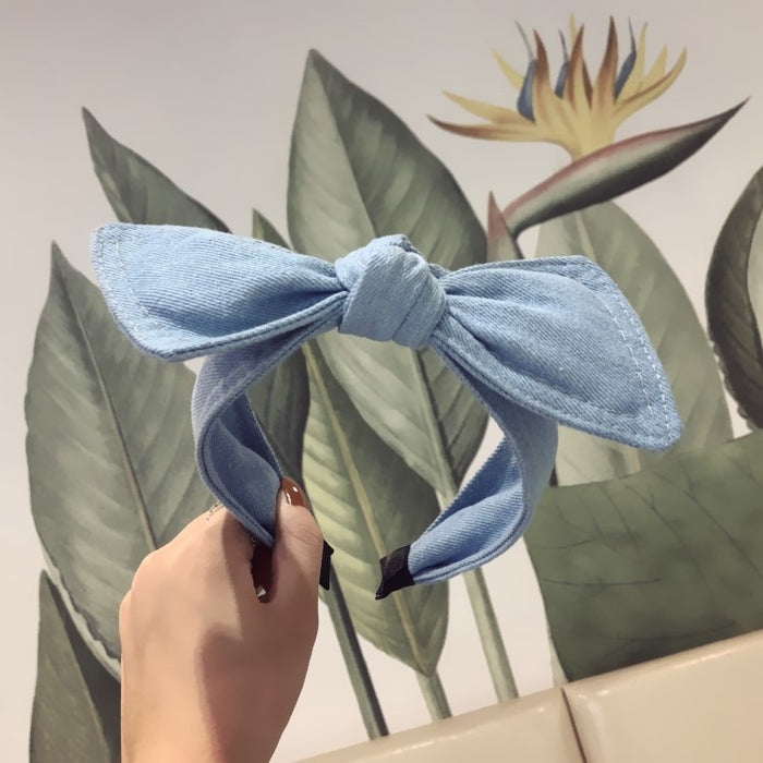 Wholesale Headband Denim Big Bow Wide Edge MOQ≥2 JDC-HD-HaoY004