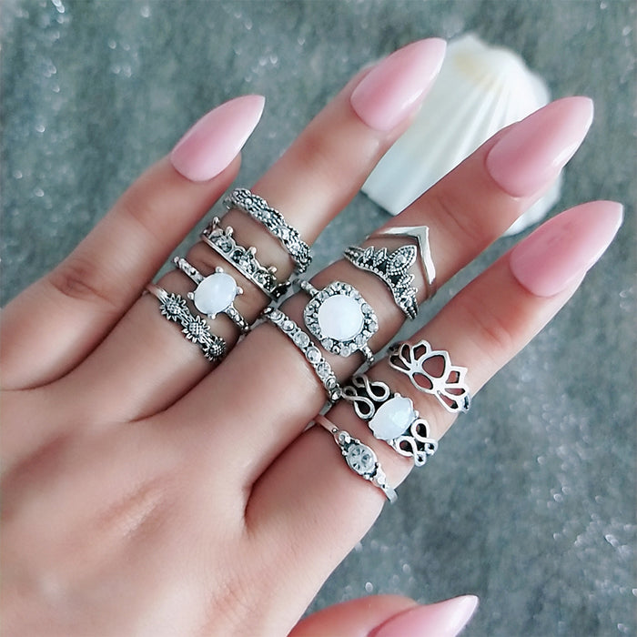 Wholesale Boho Vintage Totem Gemstone Alloy Openwork Knuckle Ring Set JDC-RS-MYL007