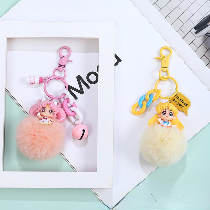 Wholesale Sailor Moon Card Rabbit Fur Keychain Pendant MOQ≥3 JDC-KC-WYan011