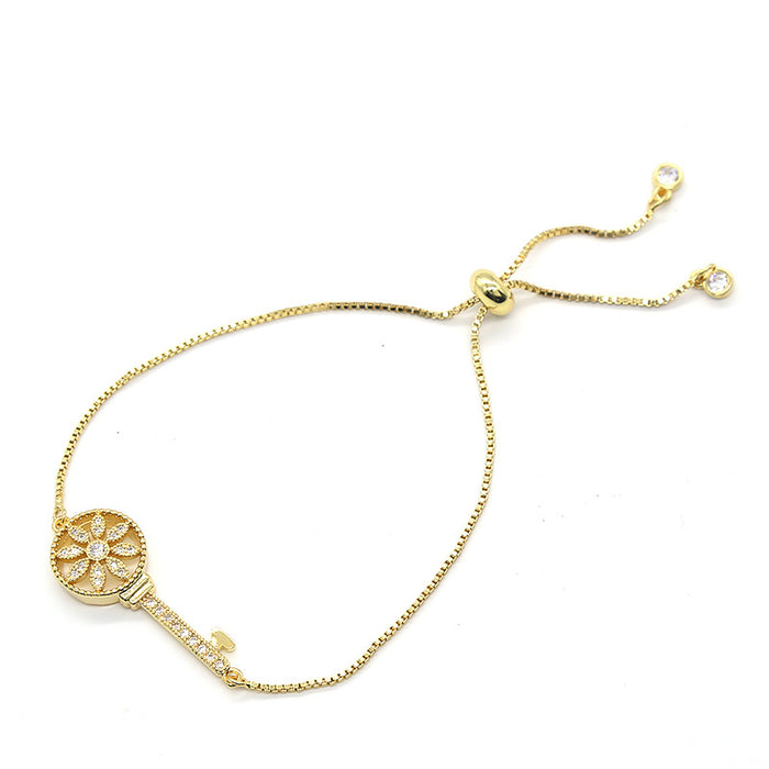 Jewelry WholesaleWholesale copper inlaid zircon key retractable adjustable size bracelet JDC-BT-HongX014 Bracelet 宏祥 %variant_option1% %variant_option2% %variant_option3%  Factory Price JoyasDeChina Joyas De China